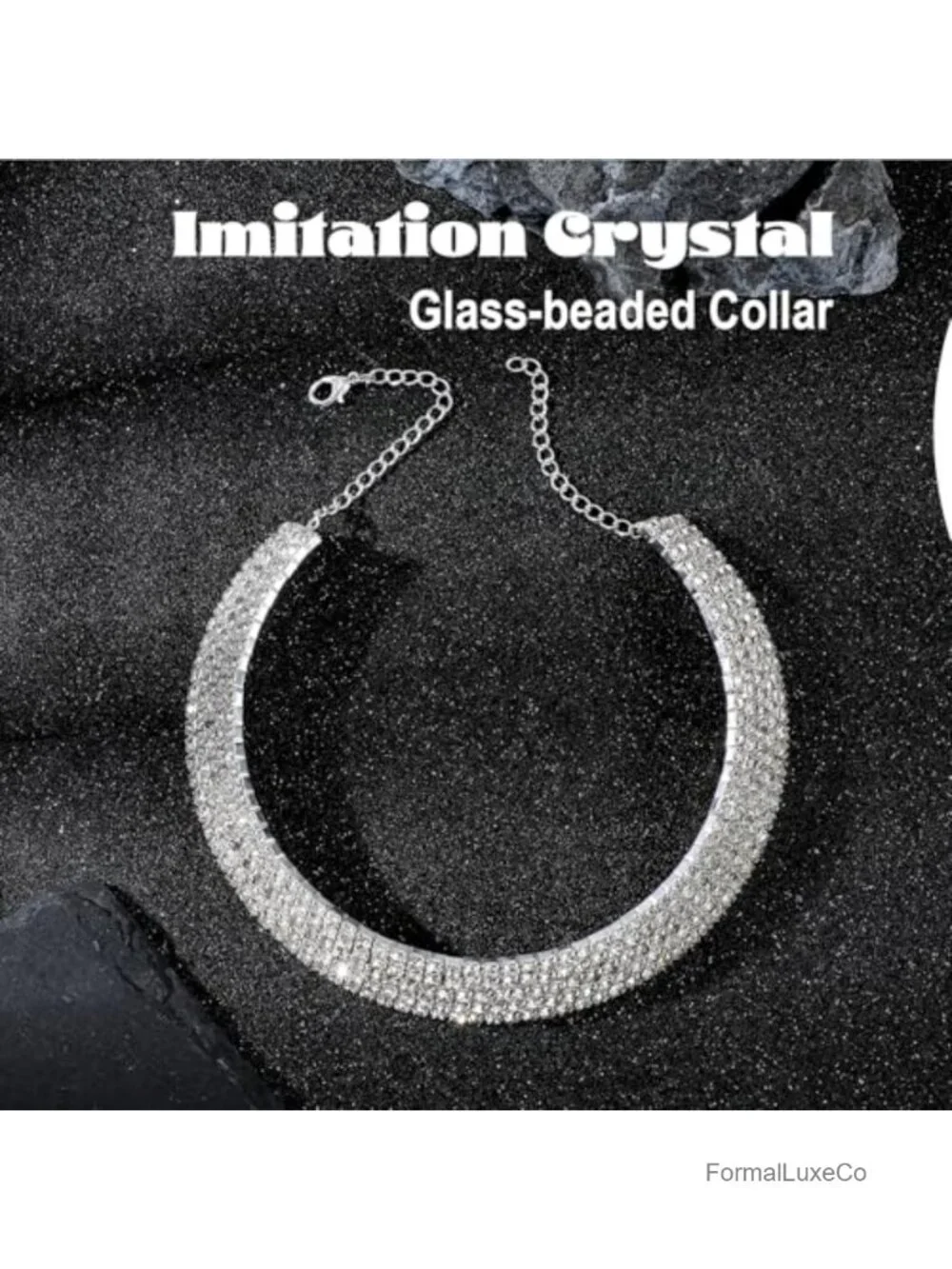 Rhinestone Choker Necklace & Earring Set, Sparkly Diamond Choker, Adjustable